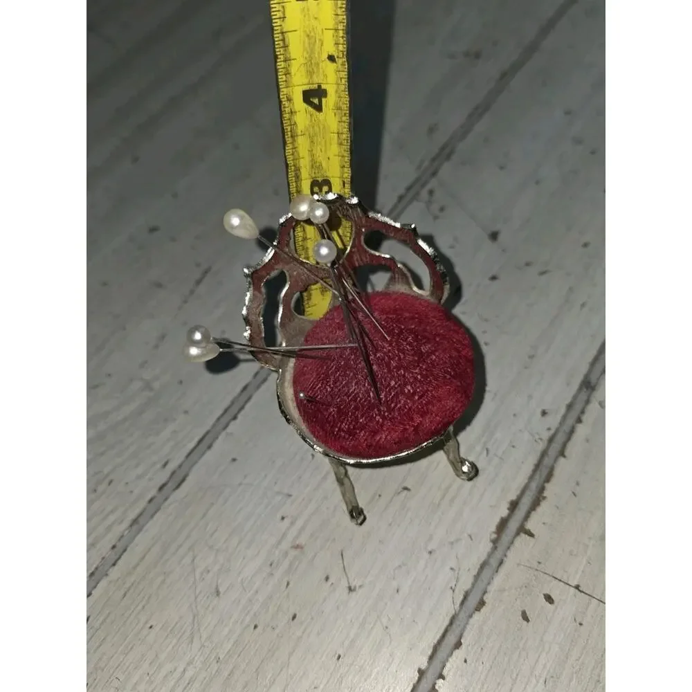 Vintage Victorian Metal Rocking Chair Pin Cushion 2.5